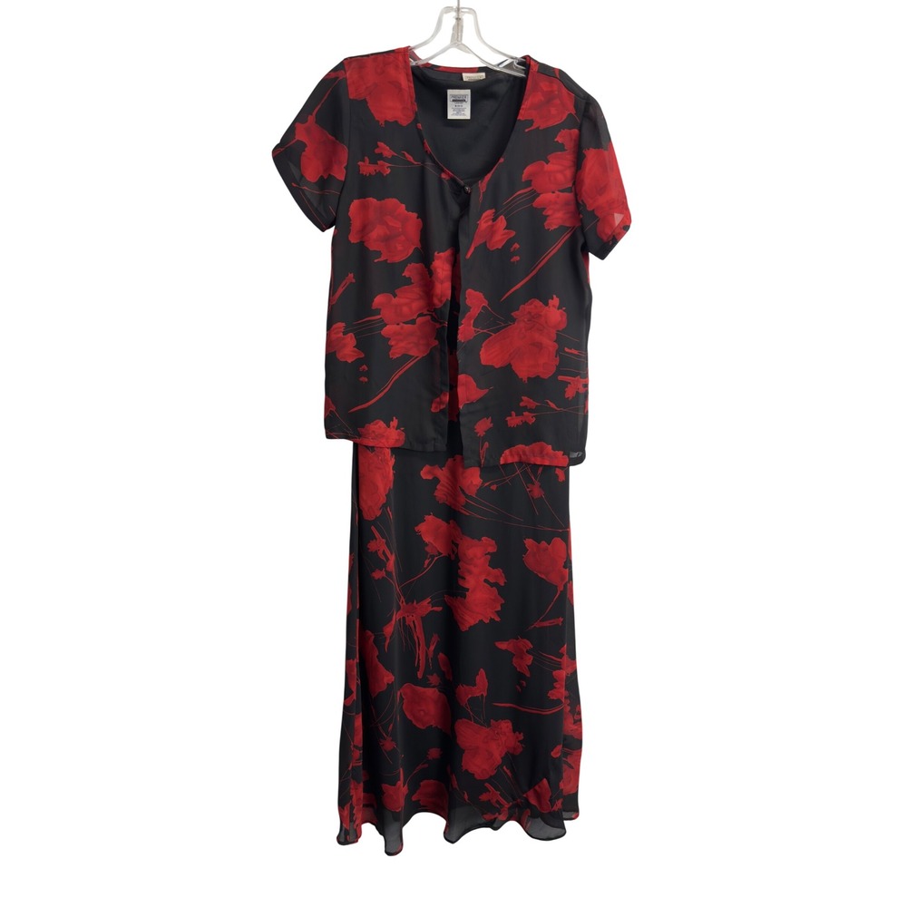 Premier International Red Floral Maxi Dress and Jacket Set 2 Piece Black Size M